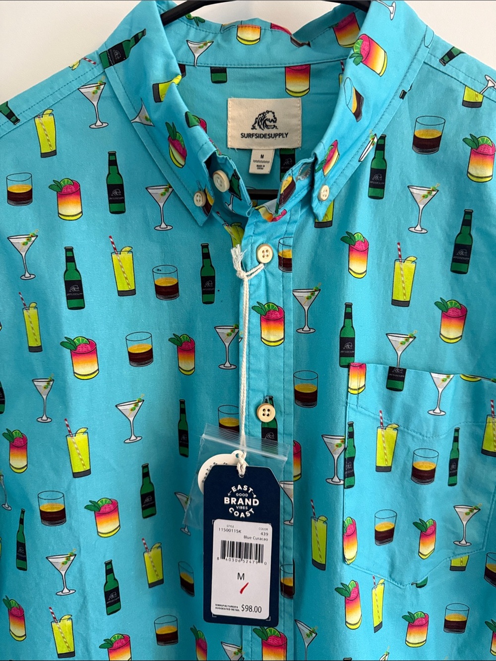 Surfside Supply Men's Turquoise Cocktail Print Short Sleeve Button-Down Shirt